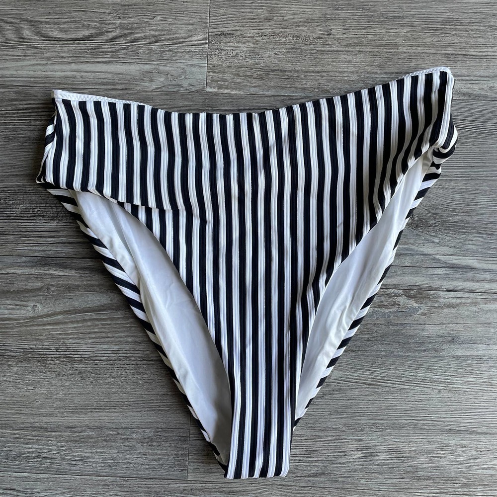 Onia Black and White Striped High Waisted Bikini Bottoms